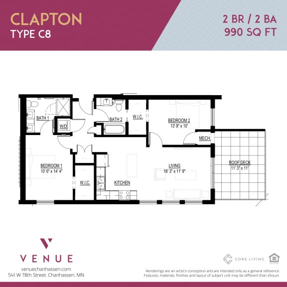 Studio, 1, 2 & 3 Bedroom Floor Plans at Venue Apartments Chanhassen
